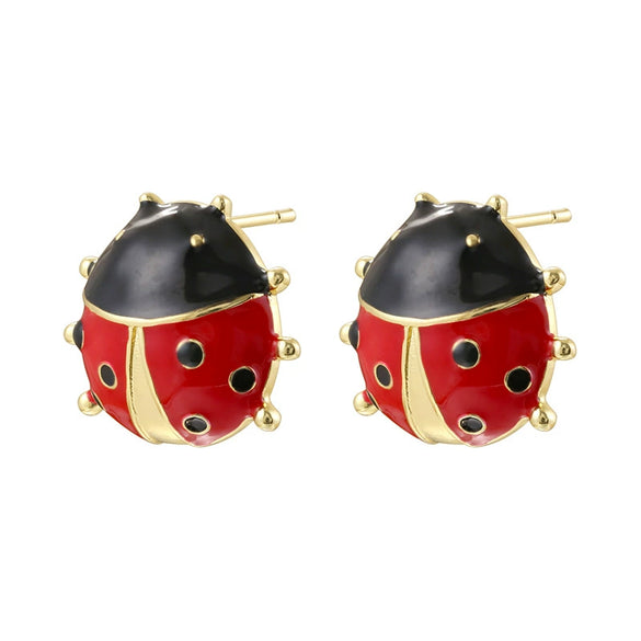 Women's Copper Coccinella Septempunctata Beetle Personality Dripping Oil Earrings