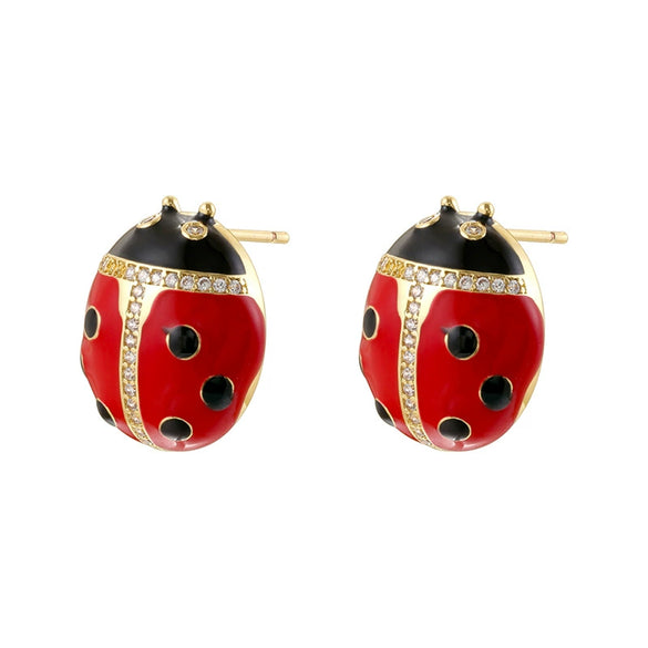 Women's Copper Coccinella Septempunctata Beetle Personality Dripping Oil Earrings