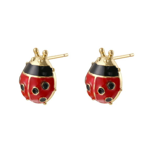 Women's Copper Coccinella Septempunctata Beetle Personality Dripping Oil Earrings