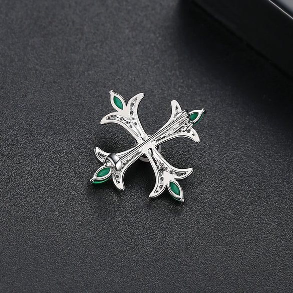 Women's Copper Cross Brooch With Zircon Pearl Geometric Design Electroplated Decorative Lapel Pin