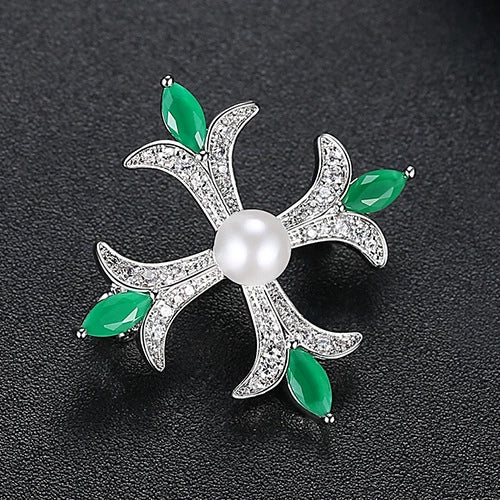 Women's Copper Cross Brooch With Zircon Pearl Geometric Design Electroplated Decorative Lapel Pin