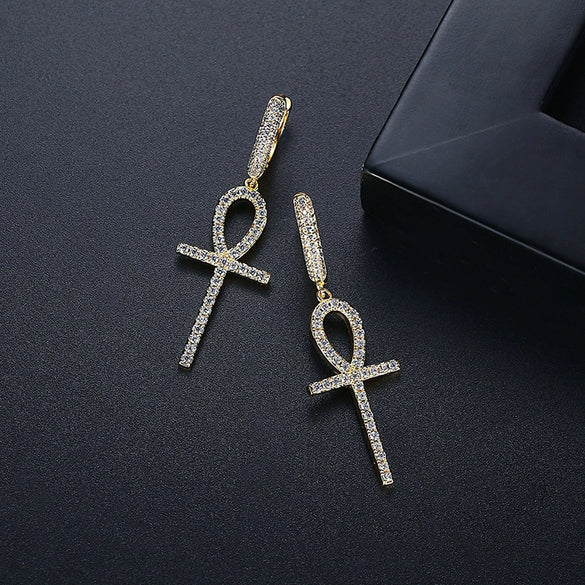 Women's Copper Cross Earrings With Zircon Accents Electroplated Geometric Punk Fashion Ear Buckle Jewelry