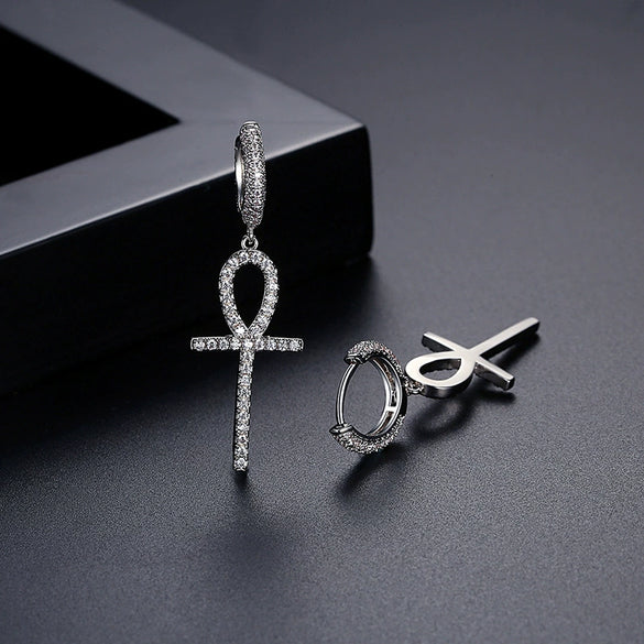 Women's Copper Cross Earrings With Zircon Accents Electroplated Geometric Punk Fashion Ear Buckle Jewelry