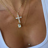 Women's Copper Cross Pendant Necklace With Irregular Multi Layer Chain Geometric Ins Style Electroplated Jewelry