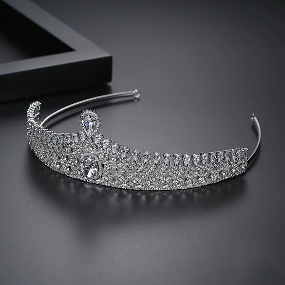 Women's Copper Crown Tiara With Zircon Embellishment Luxury Bridal Wedding Headpiece And Jewelry Hair Accessory