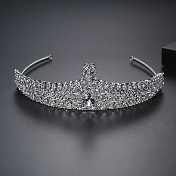 Women's Copper Crown Tiara With Zircon Embellishment Luxury Bridal Wedding Headpiece And Jewelry Hair Accessory