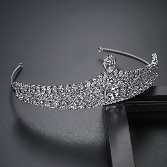 Women's Copper Crown Tiara With Zircon Embellishment Luxury Bridal Wedding Headpiece And Jewelry Hair Accessory