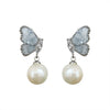 Women's Copper Crystal Blue Butterfly Pearl Geometric Bow Electroplated Earrings