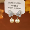 Women's Copper Crystal Blue Butterfly Pearl Geometric Bow Electroplated Earrings