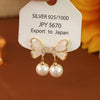 Women's Copper Crystal Blue Butterfly Pearl Geometric Bow Electroplated Earrings