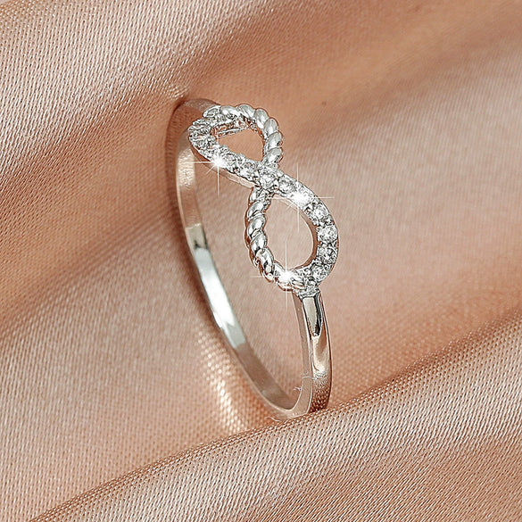 Women's Copper Cut Out Cross 8Shaped Micropaved Zircon Ring Jewelry