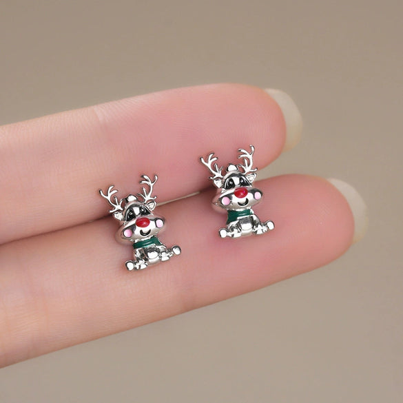 Women's Copper Deer And Elk Earrings With Electroplated Animal Zodiac Design Cute Christmas Festival Jewelry