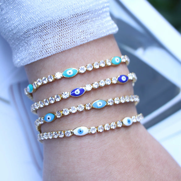 Women's Copper Devil's Eye Tennis Bracelet With Micro Inlaid Crystal Zircon Geometric Design Electroplated Fashion Jewelry