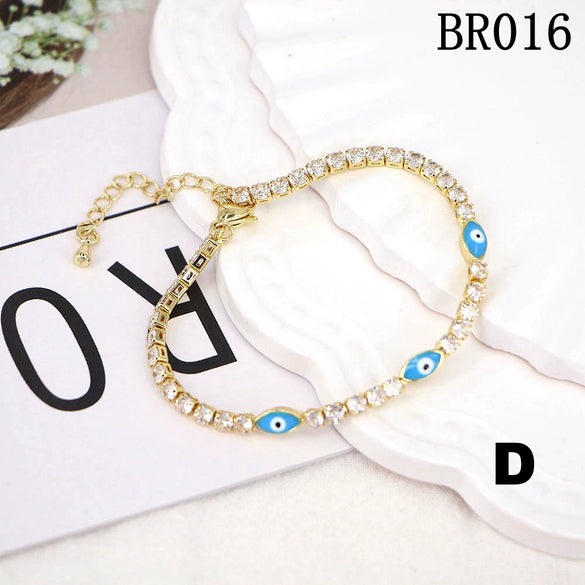 Women's Copper Devil's Eye Tennis Bracelet With Micro Inlaid Crystal Zircon Geometric Design Electroplated Fashion Jewelry