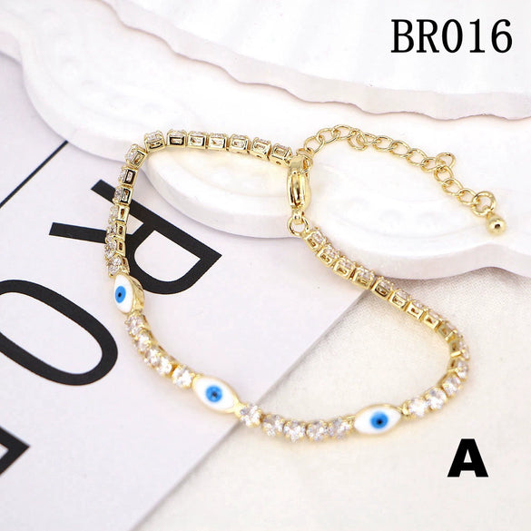 Women's Copper Devil's Eye Tennis Bracelet With Micro Inlaid Crystal Zircon Geometric Design Electroplated Fashion Jewelry