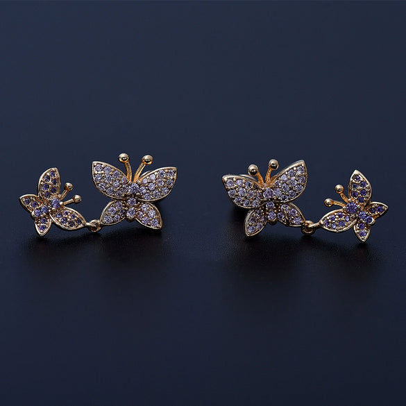 Women's Copper Double Bow Earrings With Zircon Inlay And Electroplated Finish Fashion Jewelry Wholesale