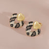 Women's Copper Double Heart Earrings With Leopard Print Snake Python Pattern Electroplated