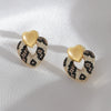 Women's Copper Double Heart Earrings With Leopard Print Snake Python Pattern Electroplated