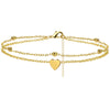 Women's Copper Double Layer Heart Anklet With Rice Beads And Heart Shaped Zircon Charm