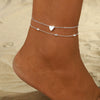 Women's Copper Double Layer Heart Shaped Anklet Casual Fashion Beach Foot Jewelry