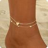 Women's Copper Double Layer Heart Shaped Anklet Casual Fashion Beach Foot Jewelry