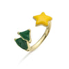 Women's Copper Dripping Oil Christmas Ring With Santa Claus Snowflake And Elk Motifs Geometric Festival Jewelry