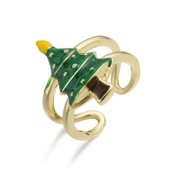 Women's Copper Dripping Oil Christmas Ring With Santa Claus Snowflake And Elk Motifs Geometric Festival Jewelry
