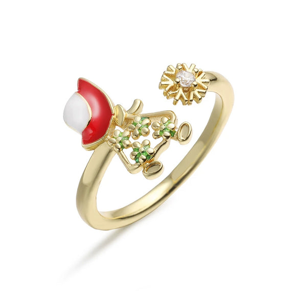 Women's Copper Dripping Oil Christmas Ring With Santa Claus Snowflake And Elk Motifs Geometric Festival Jewelry