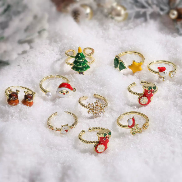 Women's Copper Dripping Oil Christmas Ring With Santa Claus Snowflake And Elk Motifs Geometric Festival Jewelry