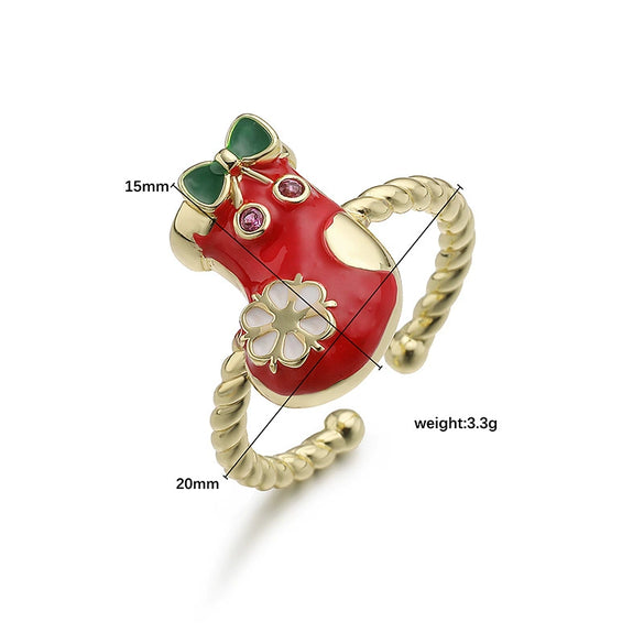 Women's Copper Dripping Oil Christmas Ring With Santa Claus Snowflake And Elk Motifs Geometric Festival Jewelry