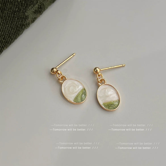 Women's Copper Dripping Oil Geometric Oval Earrings Sweet Gradient Contrast Color Simple Fashion Earrings