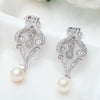 Women's Copper Drop Earrings With Inlaid Zircon And Freshwater Pearls Electroplated Fashion Jewelry