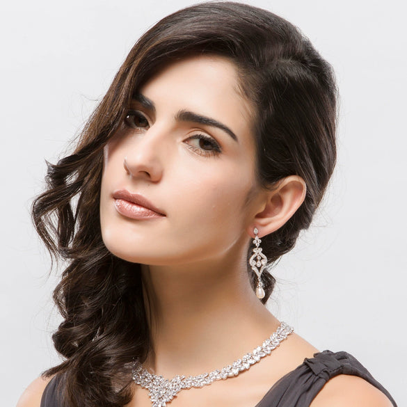 Women's Copper Drop Earrings With Inlaid Zircon And Freshwater Pearls Electroplated Fashion Jewelry