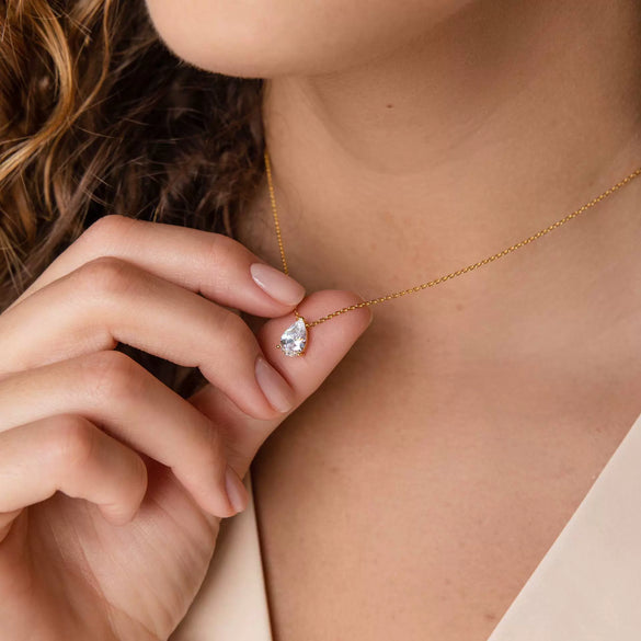 Women's Copper Drop Shape Birthstone Necklace With Electroplated Diamond Set Pendant And Regular Chain