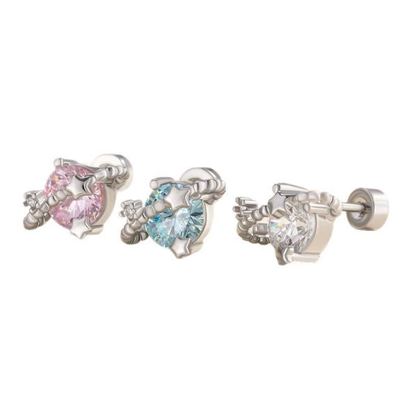 Women's Copper Ear Jewelry With Geometric Pattern And Diamond Inlaid Hearts And Arrows Zircon