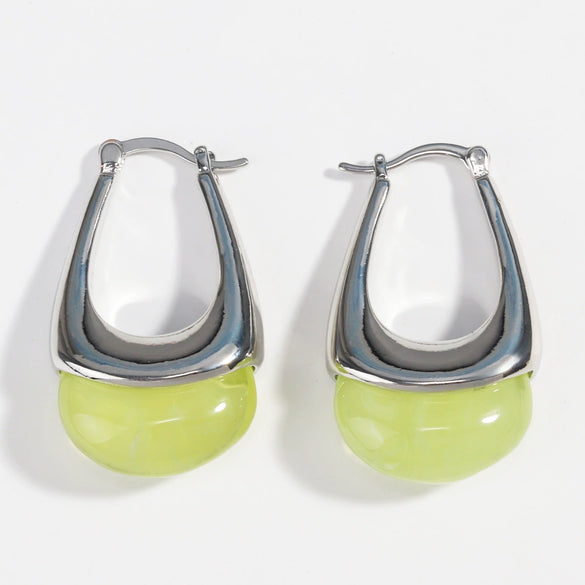 Women's Copper Earrings Geometric Ushaped Design Inlaid Transparent Resin Electroplating Minimalist Style