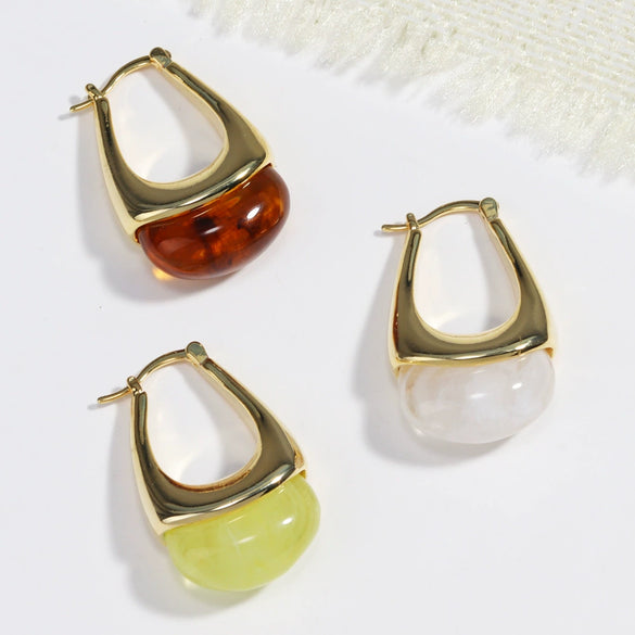 Women's Copper Earrings Geometric Ushaped Design Inlaid Transparent Resin Electroplating Minimalist Style