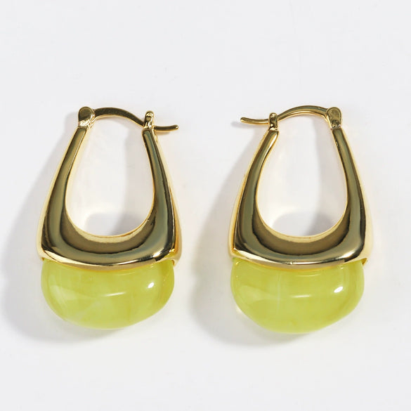 Women's Copper Earrings Geometric Ushaped Design Inlaid Transparent Resin Electroplating Minimalist Style