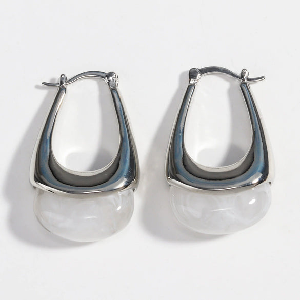 Women's Copper Earrings Geometric Ushaped Design Inlaid Transparent Resin Electroplating Minimalist Style