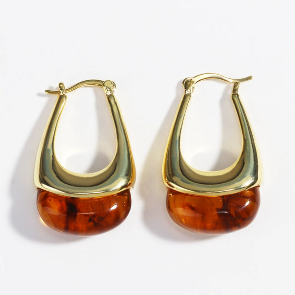 Women's Copper Earrings Geometric Ushaped Design Inlaid Transparent Resin Electroplating Minimalist Style