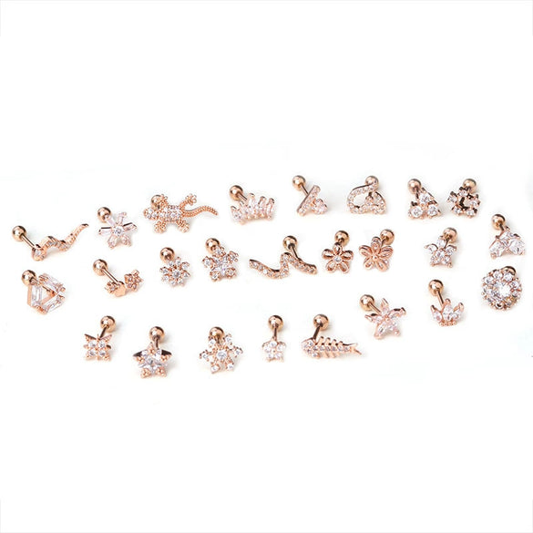 Women's Copper Earrings With Flower Pattern And Inlaid Zircon
