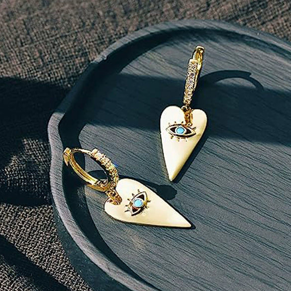 Women's Copper Earrings With Heart Shape And Geometric Pattern Micro Inlaid Zircon Personality Style
