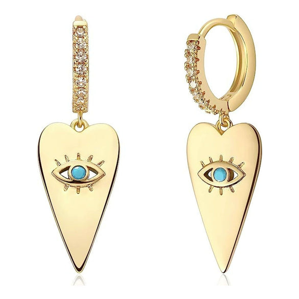 Women's Copper Earrings With Heart Shape And Geometric Pattern Micro Inlaid Zircon Personality Style