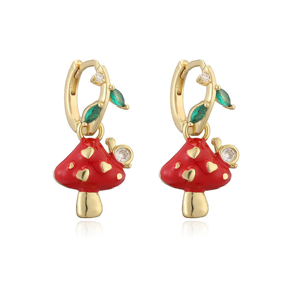Women's Copper Earrings With Ladybird Insect And Star Pattern And Zirconia Design