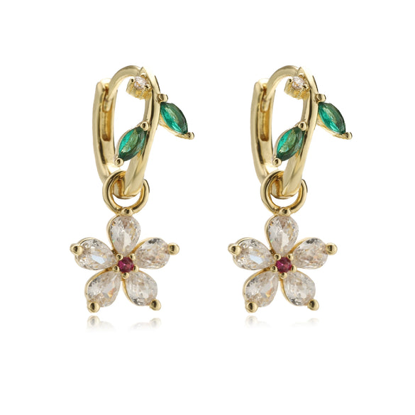 Women's Copper Earrings With Ladybird Insect And Star Pattern And Zirconia Design