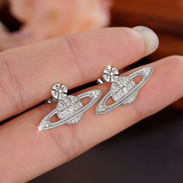 Women's Copper Earrings With Star And Geometric Pattern And Zirconia Design Lovely And Minimalist Style