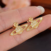Women's Copper Earrings With Star And Geometric Pattern And Zirconia Design Lovely And Minimalist Style