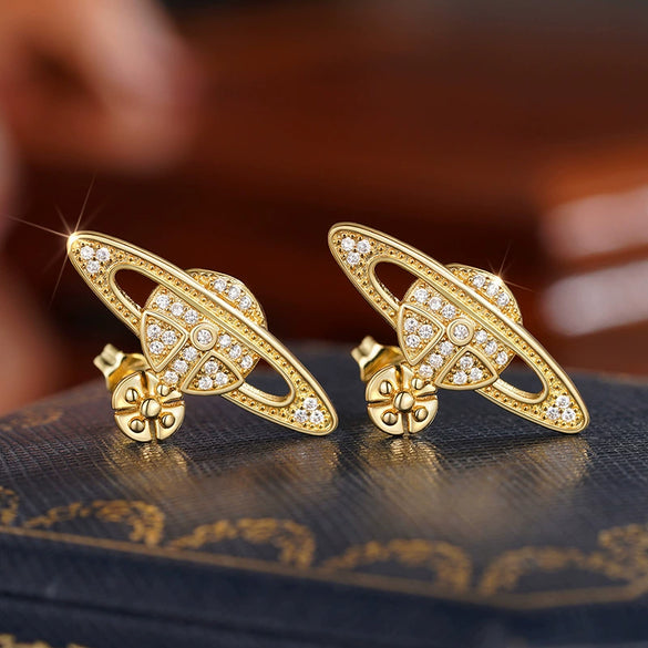 Women's Copper Earrings With Star And Geometric Pattern And Zirconia Design Lovely And Minimalist Style