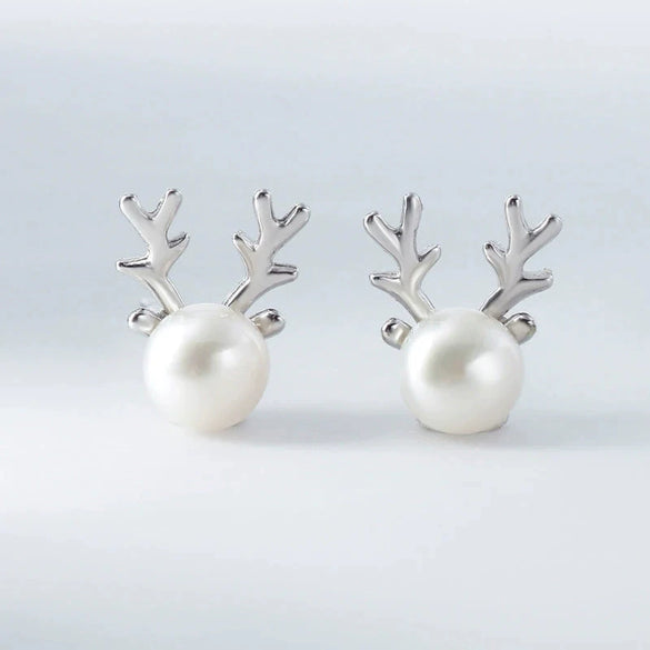 Women's Copper Electroplated Antler Earrings With Animal Zodiac Design Festive Princess Style Holiday Jewelry