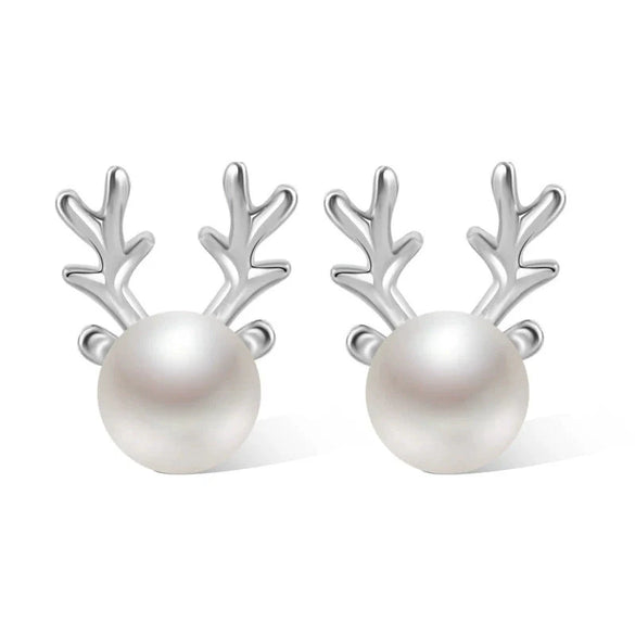 Women's Copper Electroplated Antler Earrings With Animal Zodiac Design Festive Princess Style Holiday Jewelry